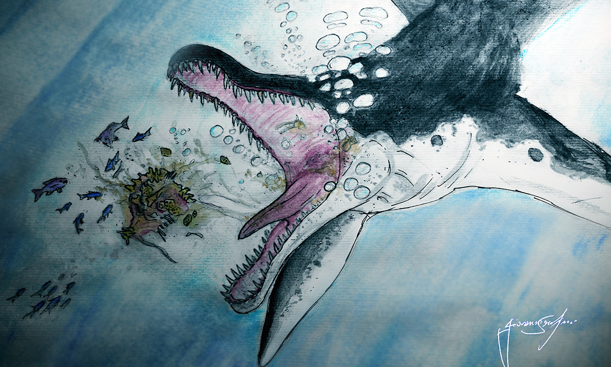 Coccodrillo marino del Giurassico pasto indigesto per predatori